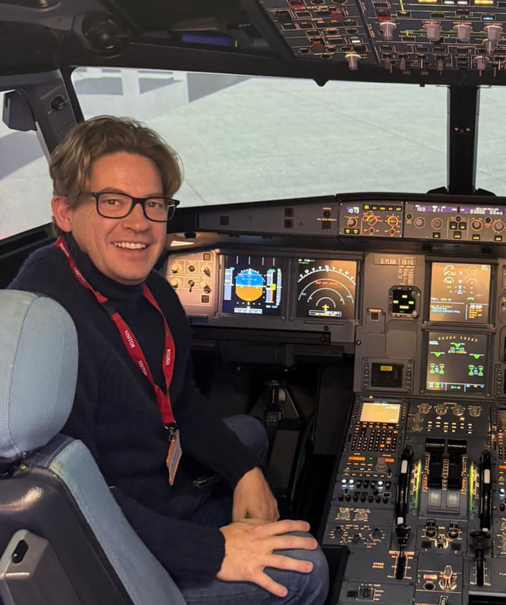 Simon Bird in an aircraft flight deck