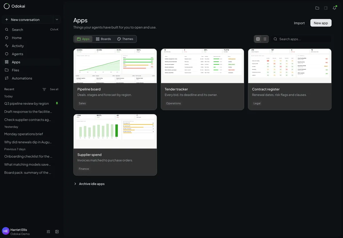 The team's apps, pinned where they work