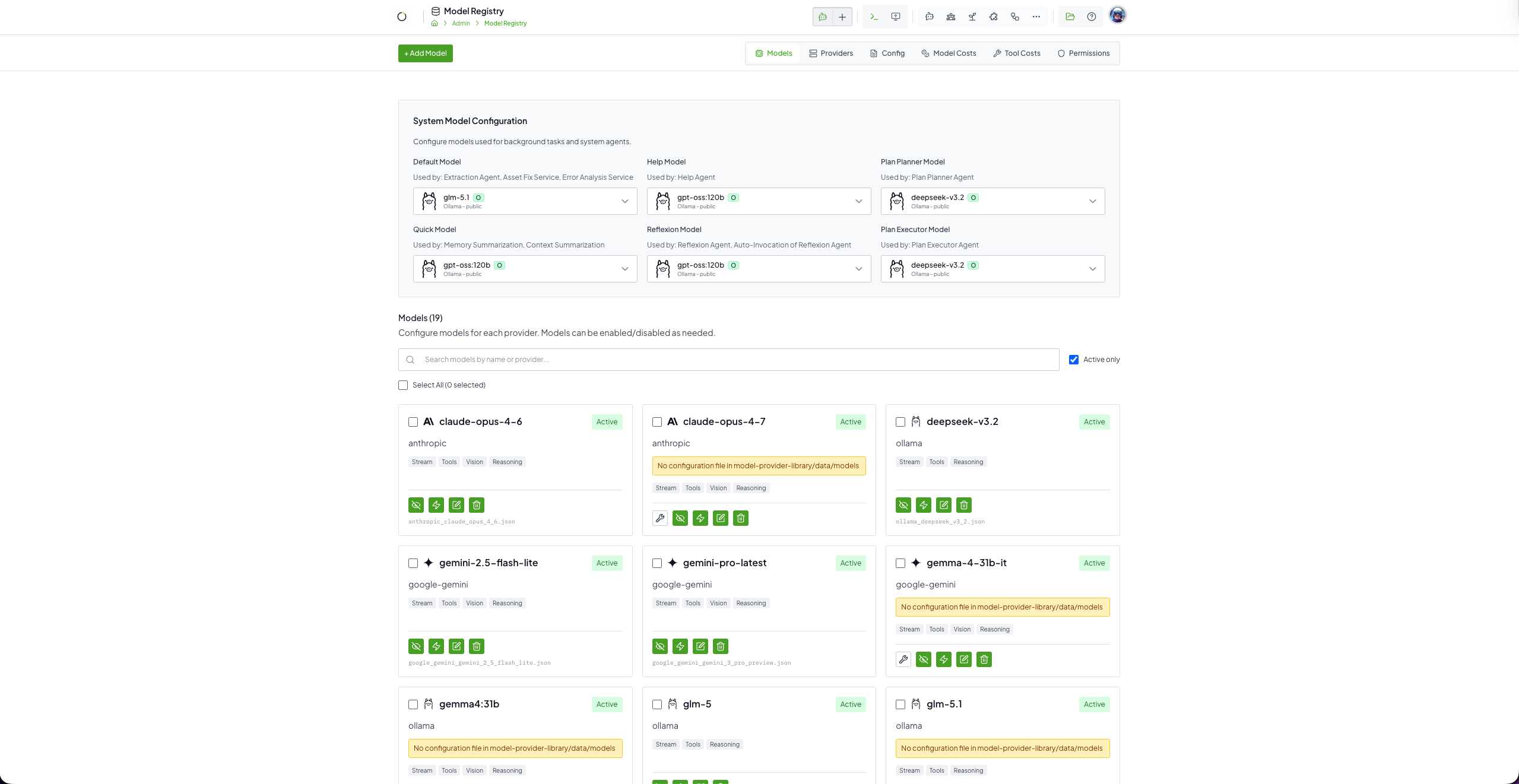 Odokai model registry showing models available across the workspace