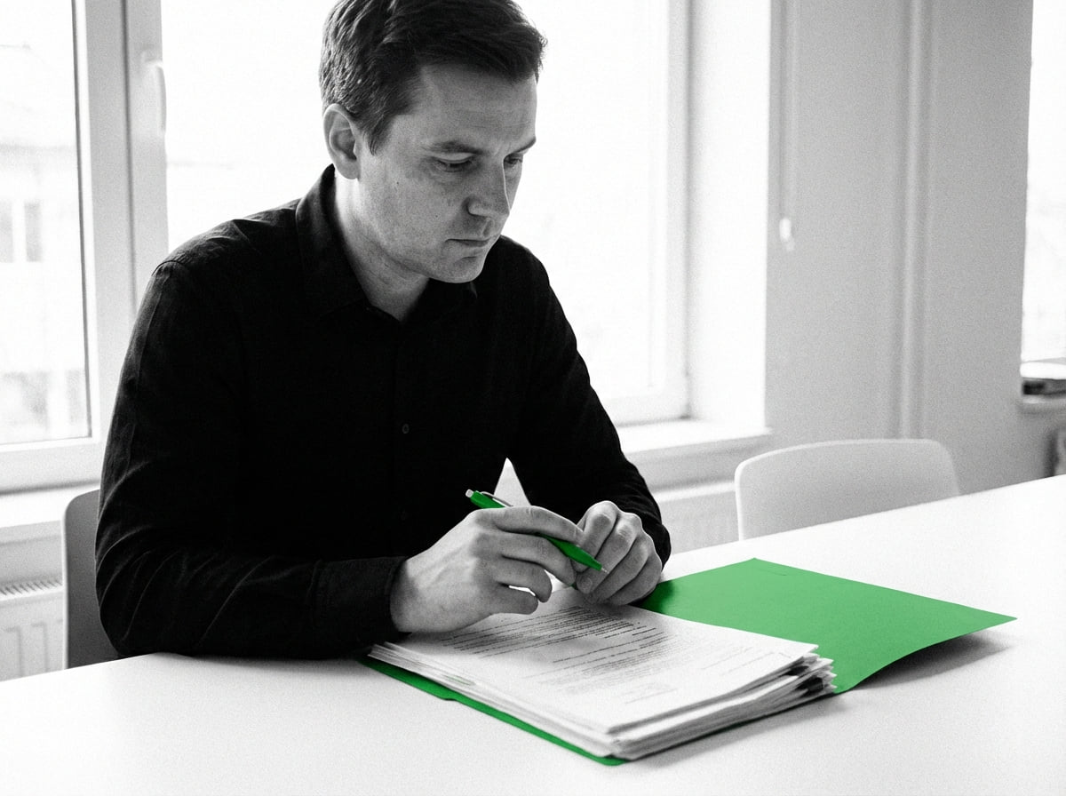 Professional reviewing documents at desk